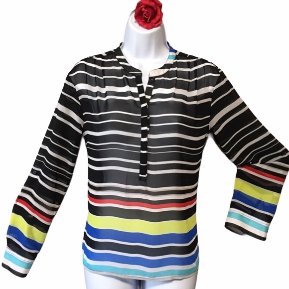 TOP ANA 1/4 TAB FRONT ROLL TAB SLEEVES STRIPES red white blue black yellow PS - Picture 3 of 11